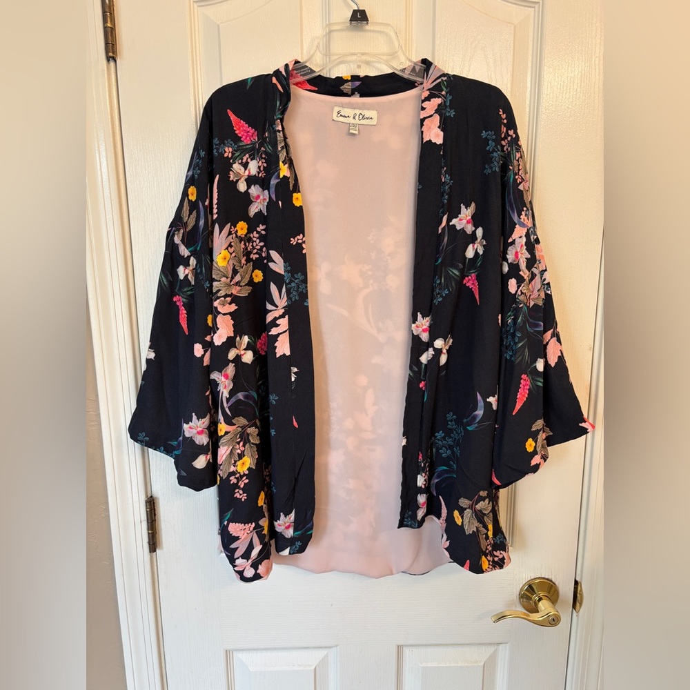 Emma & Olivia Floral Kimono or Topper w/ Pink Liner Women’s L/XL - Picture 4 of 14